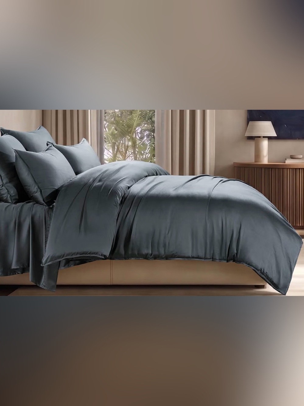 EverGrace Tencel Lyocell Duvet Cover Set Queen Sz (92inX88in) Stormy Blue New